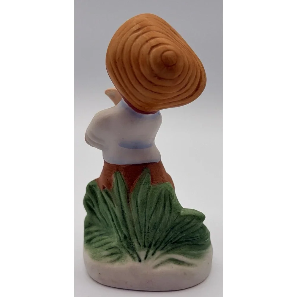 Vintage Korea Hand Painted Porcelain Cute Fishing Boy Figurine